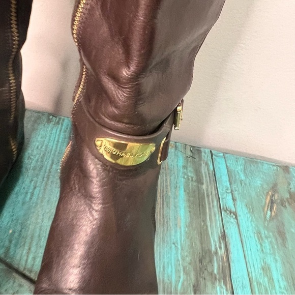 Michael Kors Arley Leather Riding Boots Dark Chocolate Size 7.5 - Picture 6 of 16